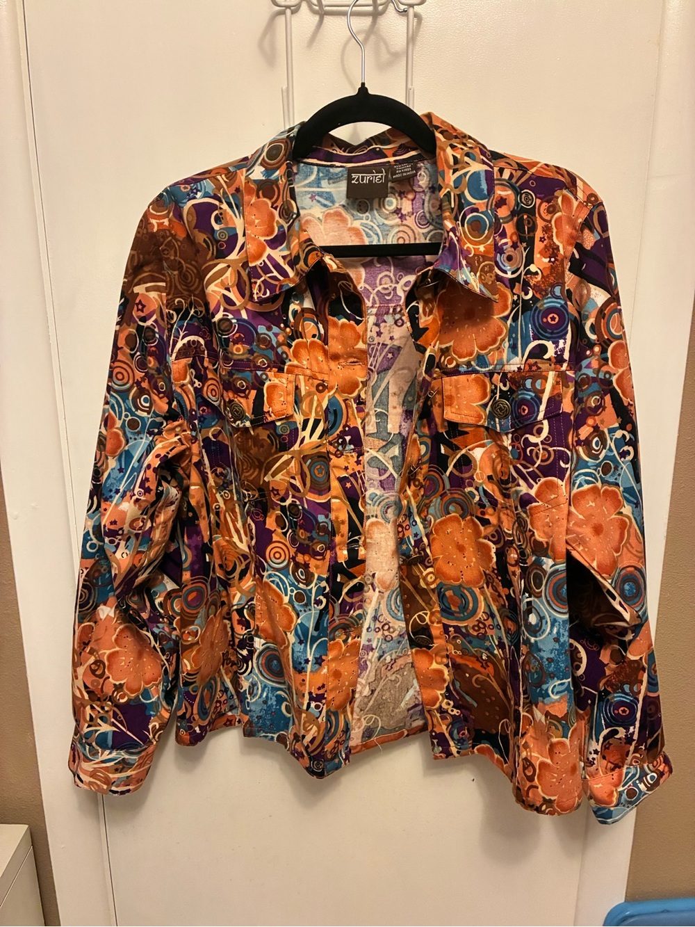 Orange Floral Print Jean Jacket